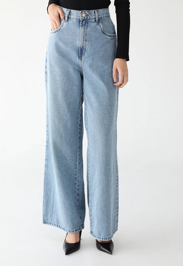 Wide Leg Plain Blue Jeans