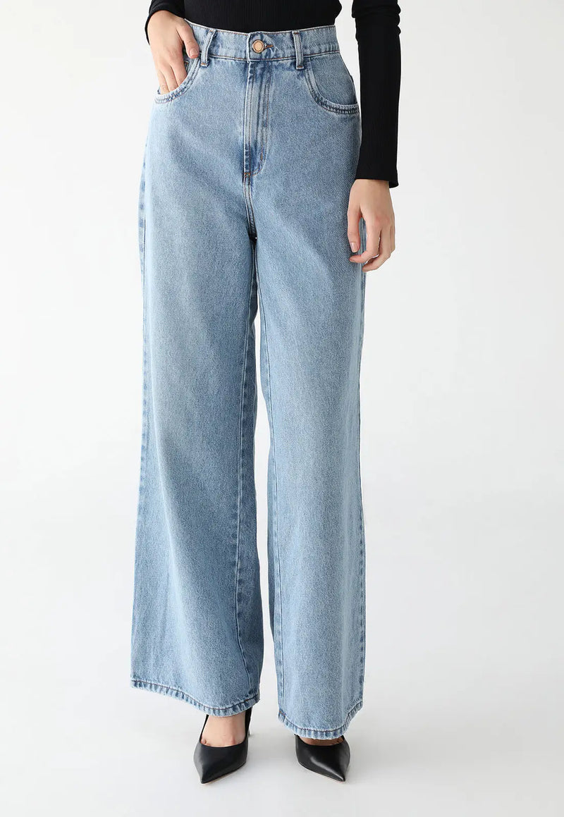 Wide Leg Plain Blue Jeans