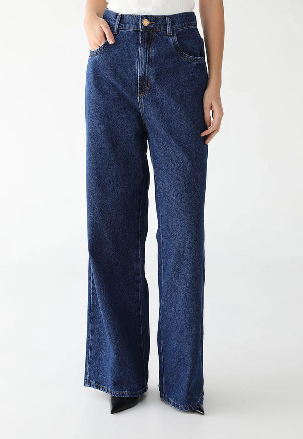 Wide Leg Plain Blue Jeans