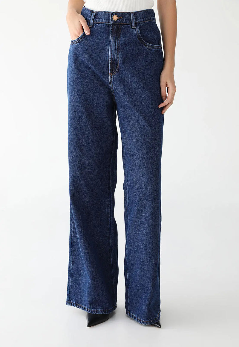 Wide Leg Plain Blue Jeans